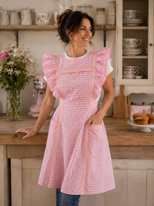 Delantal Vintage – Cuadro Vichy Rosa 